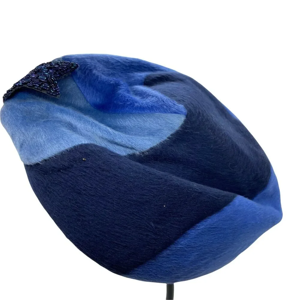 Pillbox Hat Vintage 50s B Forman Sons Womens Blue Fitted Beaded Chic Size 6-5/8 - Picture 4 of 16